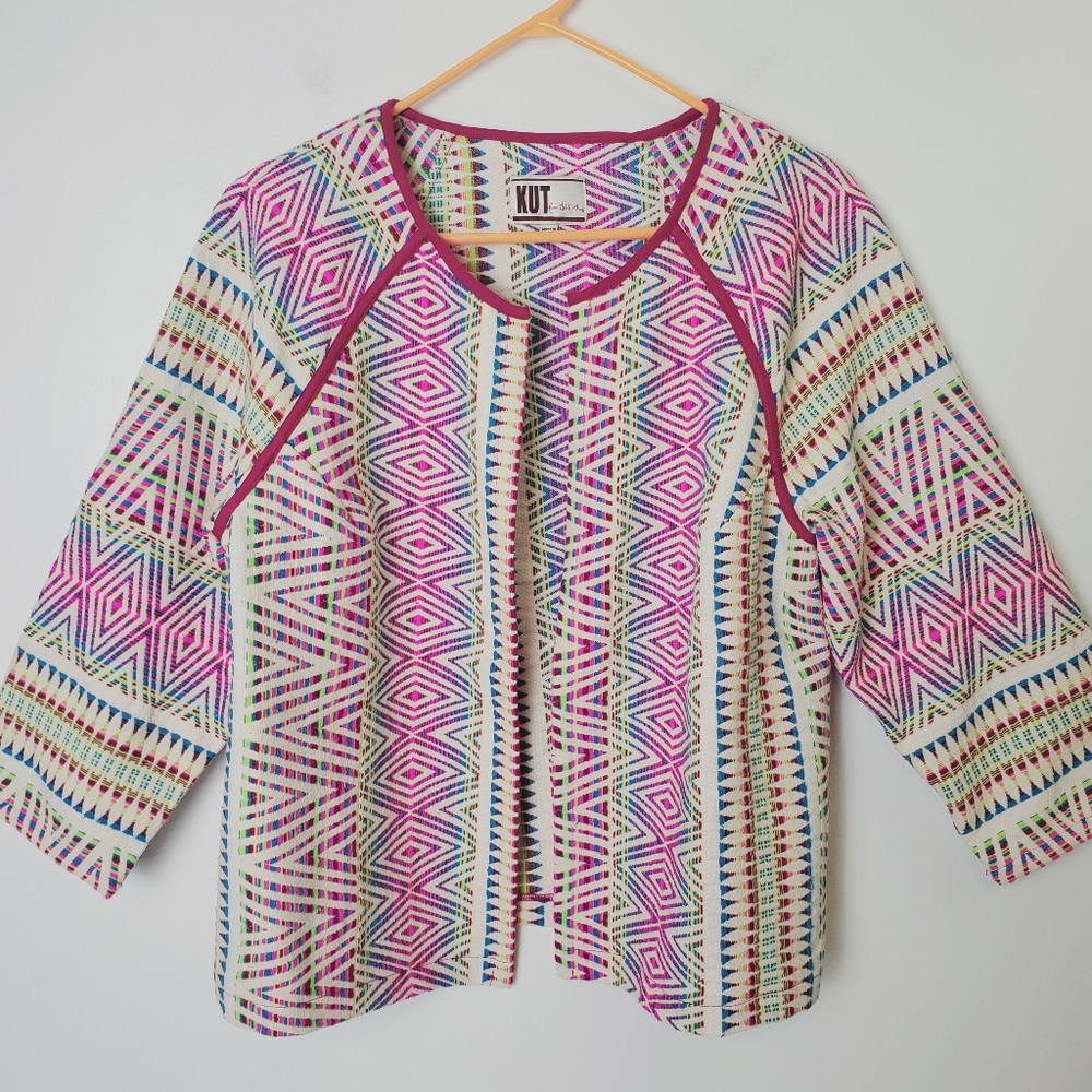 Kut from the Kloth Geometric Print Open Front Blazer Cardigan